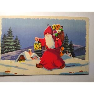 Vintage Fold-Out Santa Claus Christmas Postcard Made in France Diecut Rare